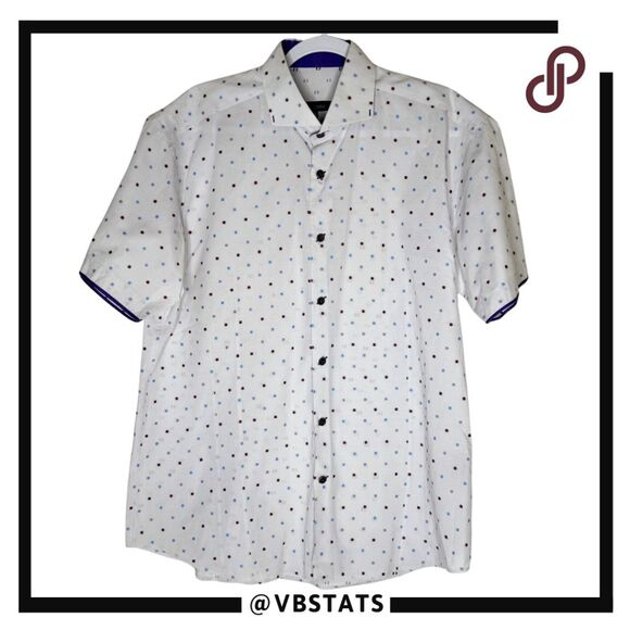 Bogosse Men's Embroidered Polka Dot Short Sleeve Button Up Shirt White Size 5 XL - Picture 1 of 9